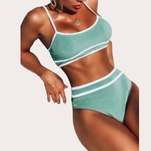 Cadet Blue/Teal Contrast Ribbed Bikini Set
